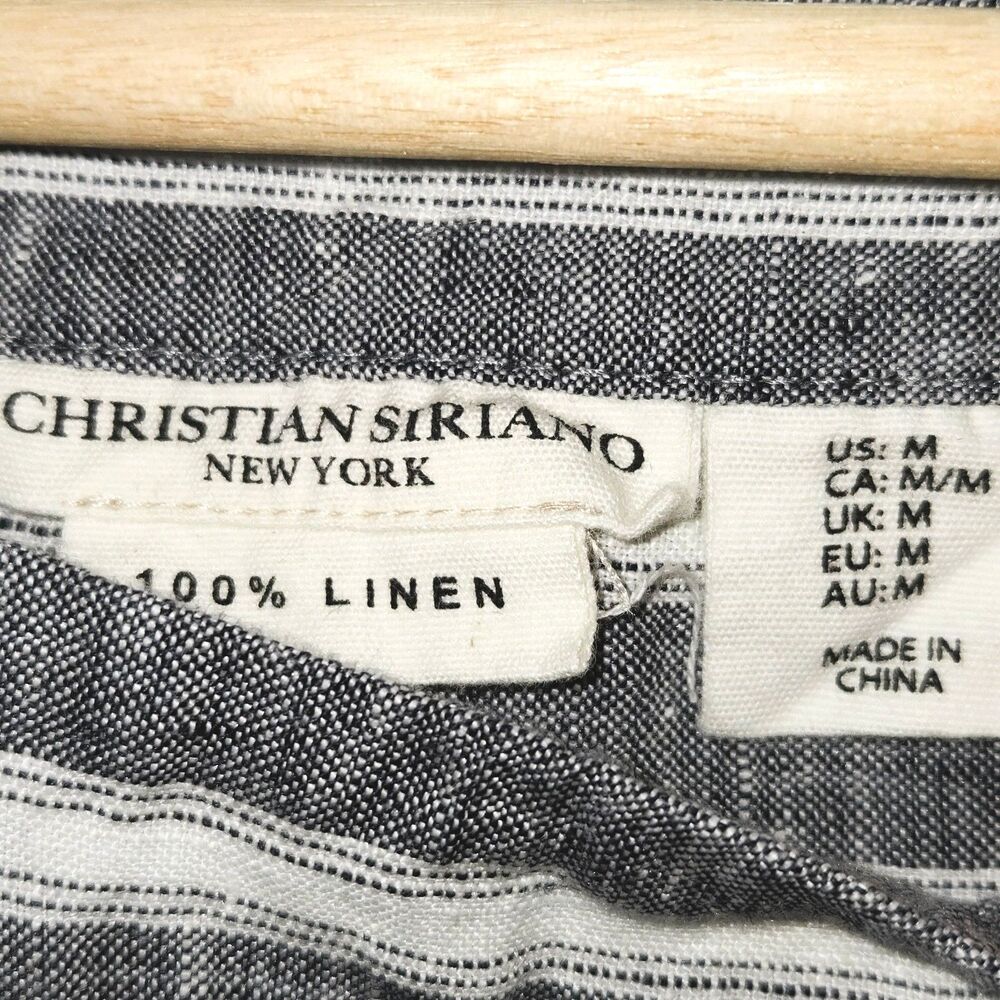 CHRISTIAN SIRIANO TOP Linen Blouse Grey/White Stripes 3/4 Sleeve Women Medium US - Picture 4 of 5